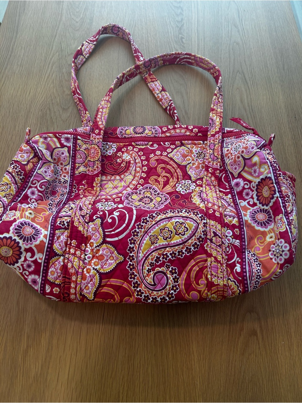 Small Vera Bradley Pink and Yellow Paisley Quilted Duffle Bag